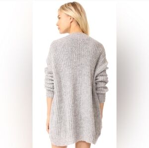 Free People XS Weekend Getaway Grey Ribbed Knit Alpaca Open Front Long Cardigan